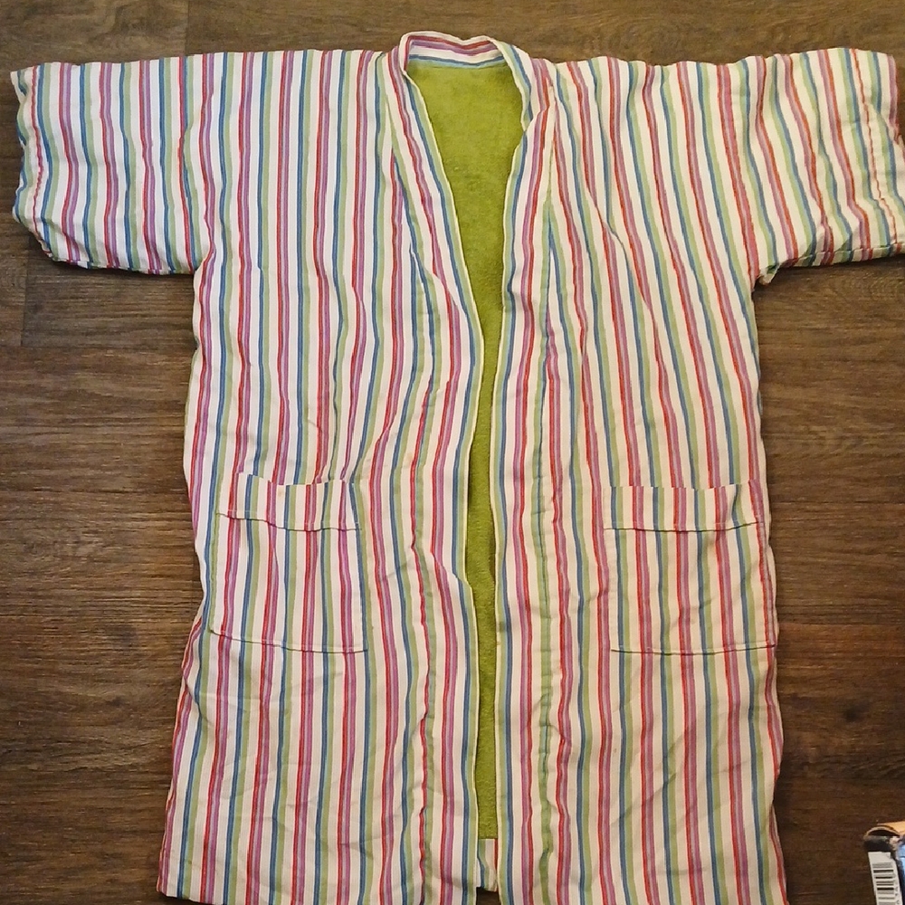 Vintage Unique Striped Bathrobe with Green Terry Cloth Interior.